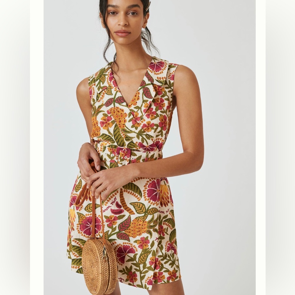 FARM Rio Floral Mini Dress in Cream, Green & Pink
